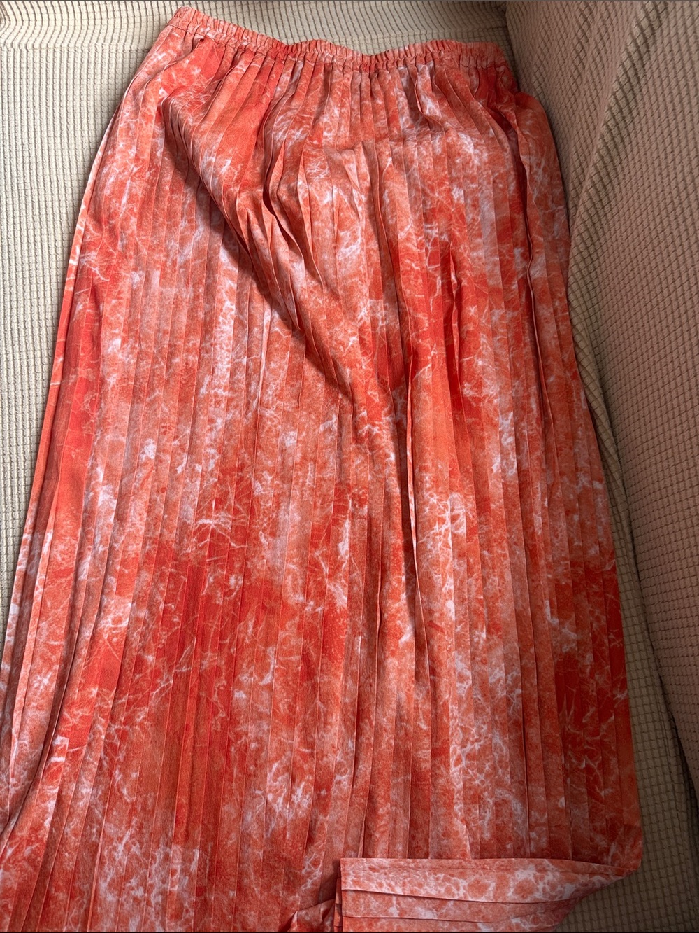 Michael Kors Coral Marble-Print Pleated Maxi Skirt